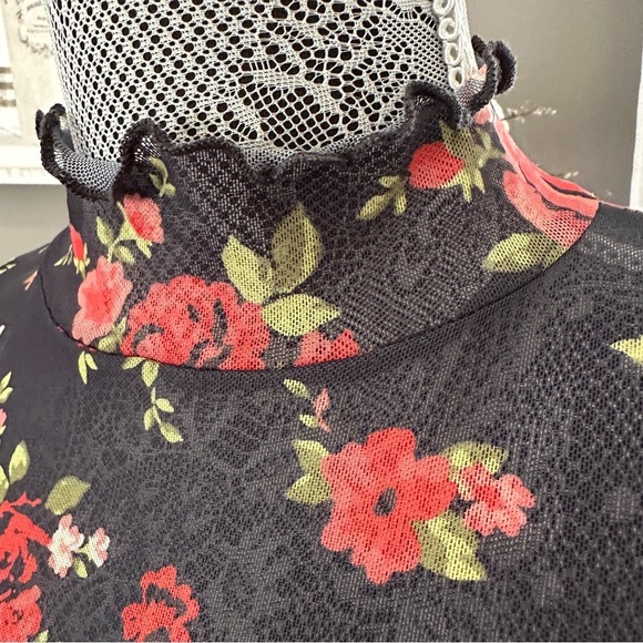 Arizona Jean Co Floral Mesh Mini Dress Size Large Gothic Y2K Grunge Vibes - Picture 4 of 16